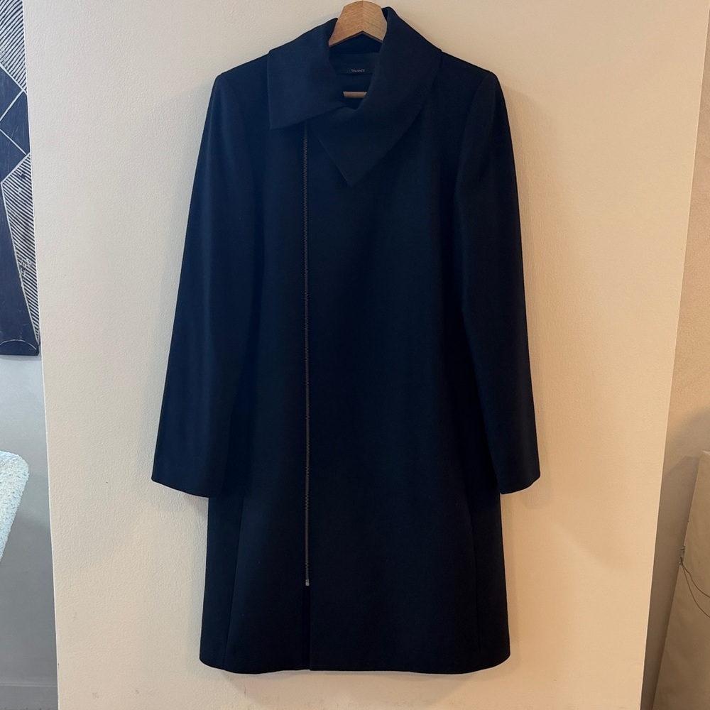 NWOT - Women's midnight navy blue wool Asymmetrical Zip Coat - funnel collar - M
